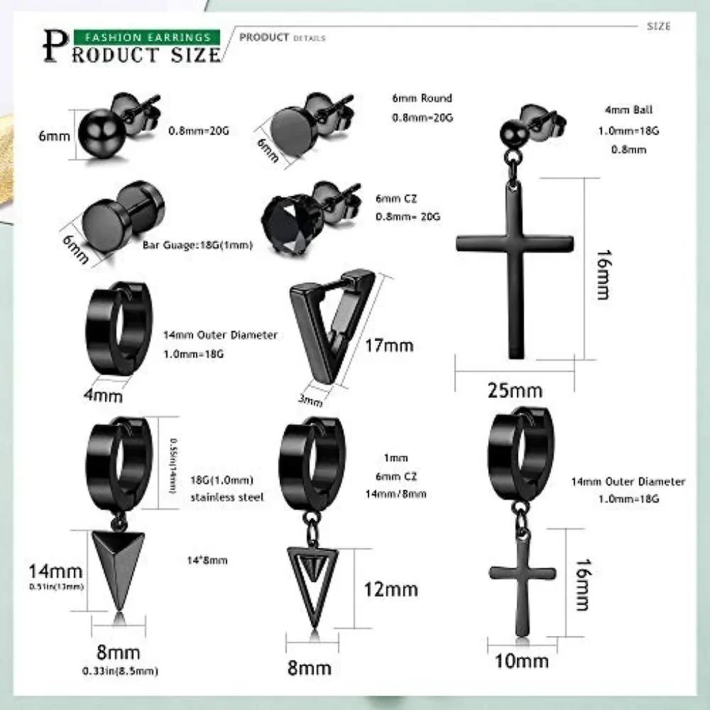 Stainless Steel Punk Goth Earrings Set